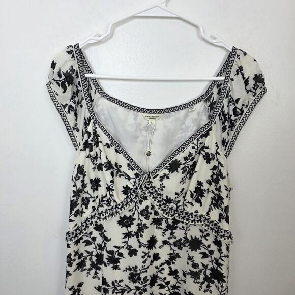 Max Studio White Black Floral Milkmaid Dark Romantic Maxi Dress Size Large - Picture 3 of 11